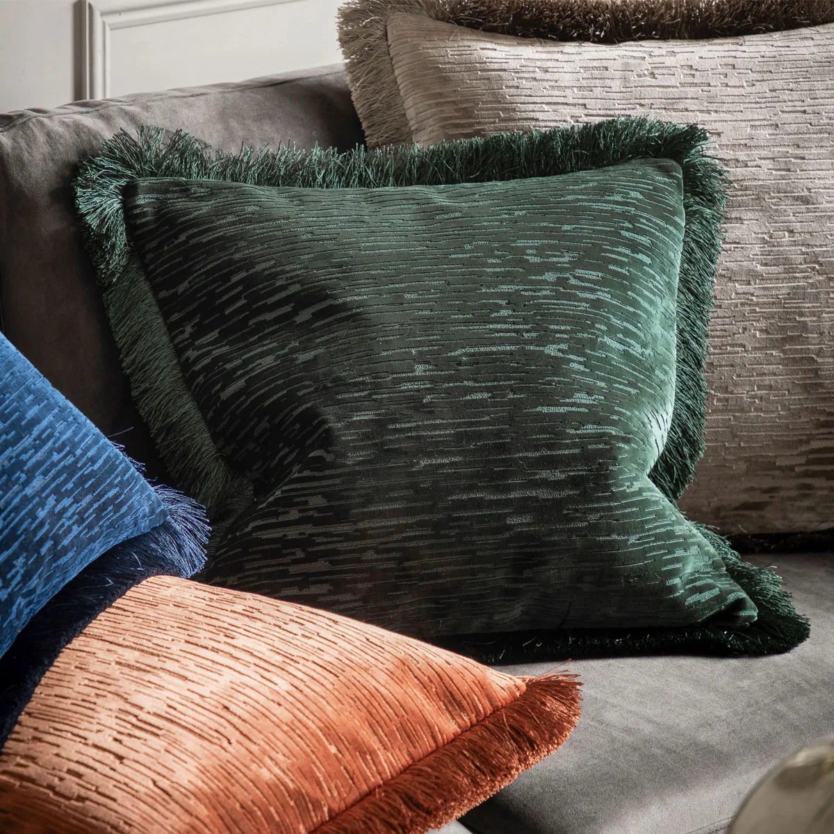 Gallery Direct Cut Velvet Fringe Cushion - Image 10