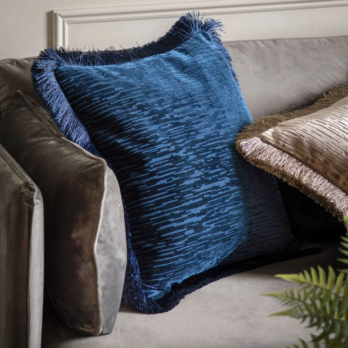 Gallery Direct Cut Velvet Fringe Cushion - Image 11
