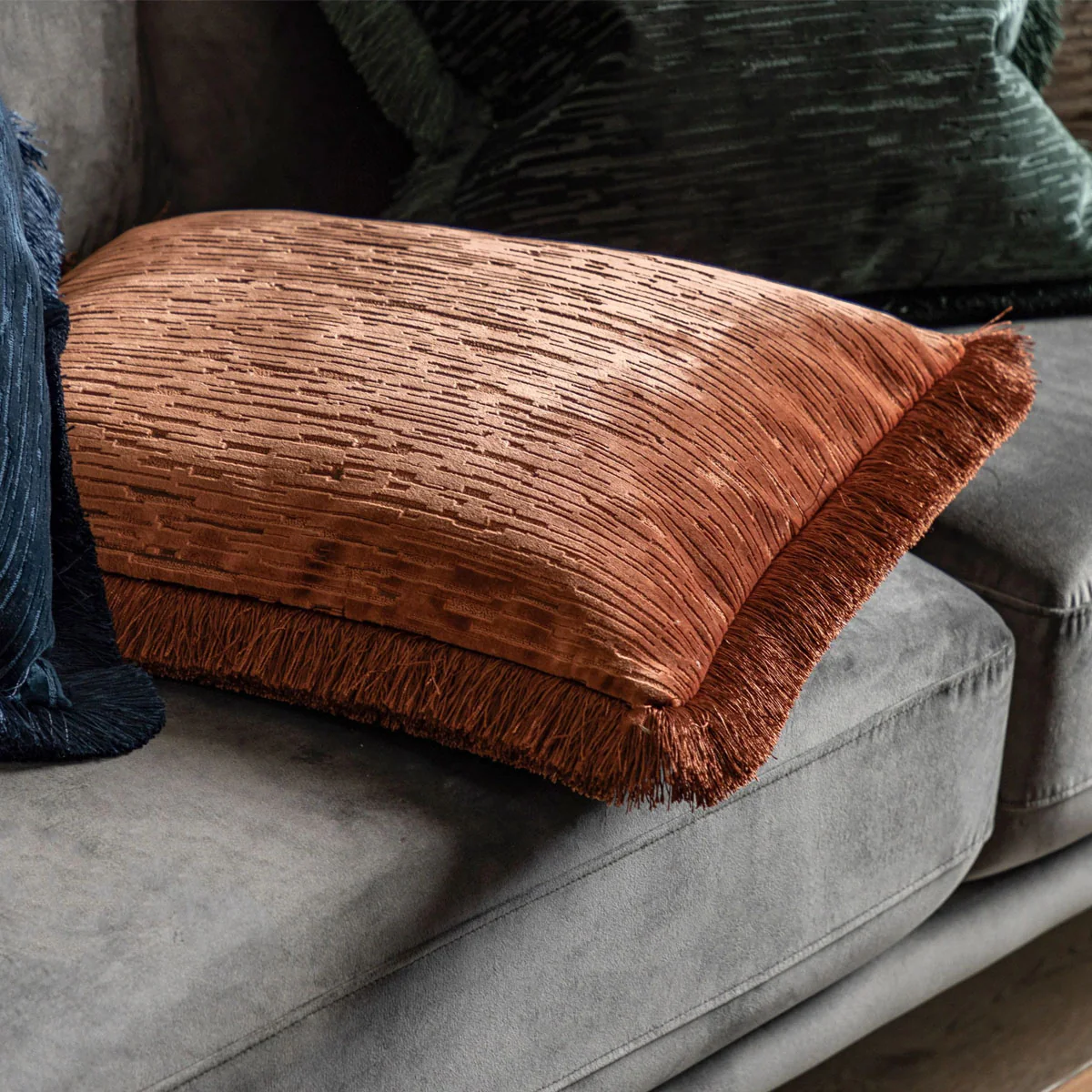 Gallery Direct Cut Velvet Fringe Cushion - Image 9