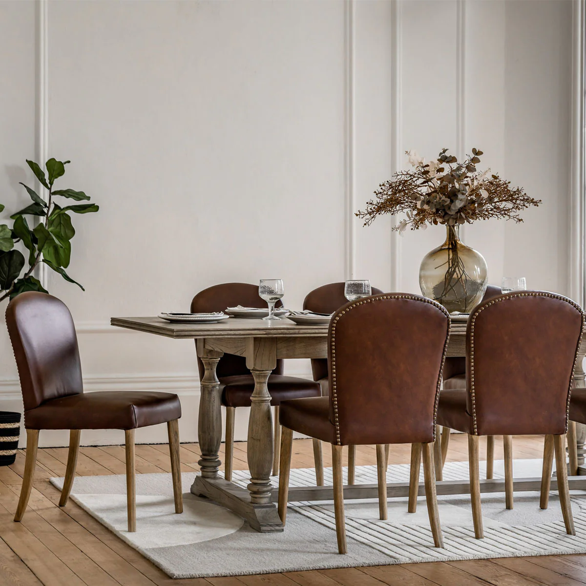 Gallery Direct Hinton Dining Chair Brn Leath (2pk) 600x455x890mm - Image 6
