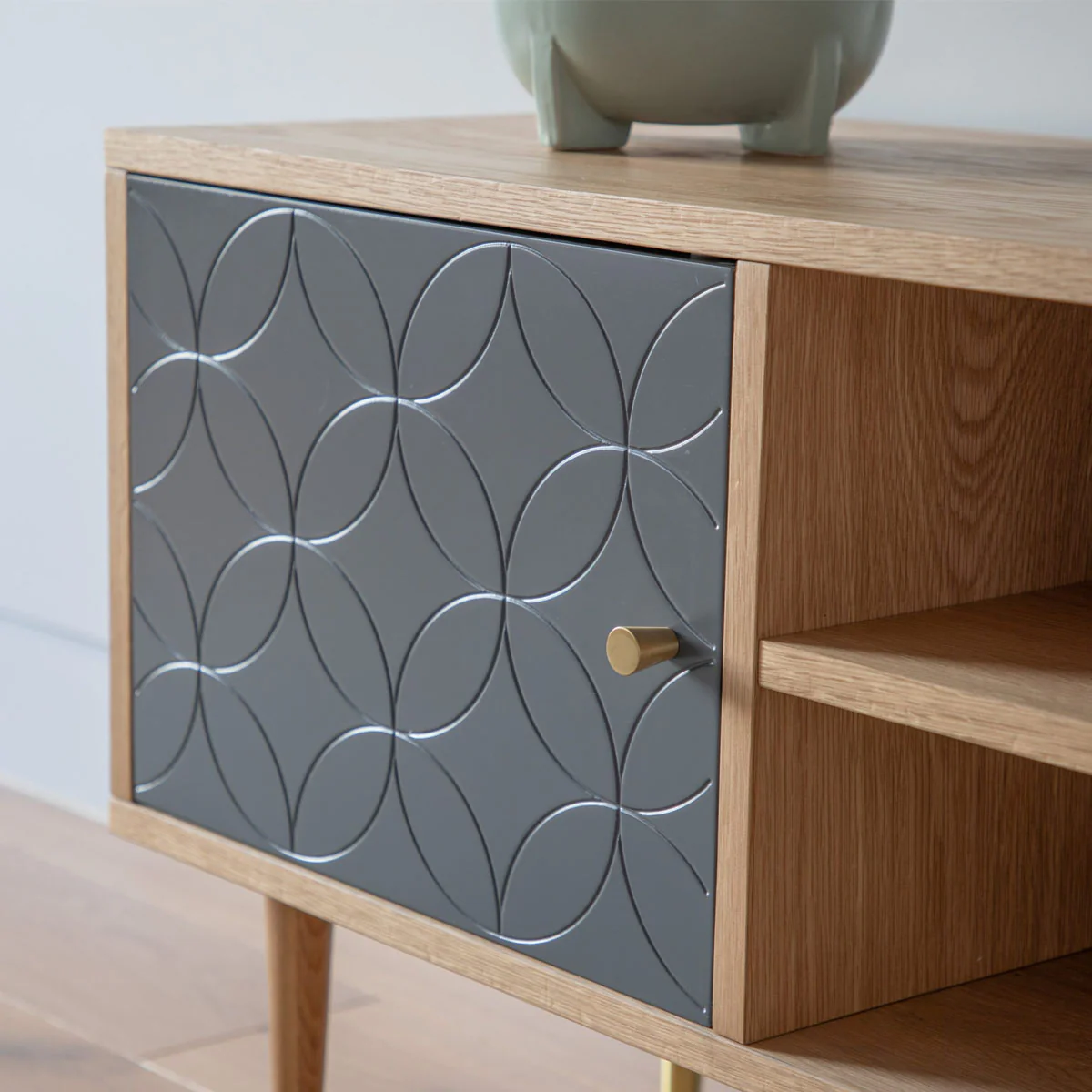 Gallery Direct Newbury Media Unit Oak Grey 1200x400x550mm - Image 5