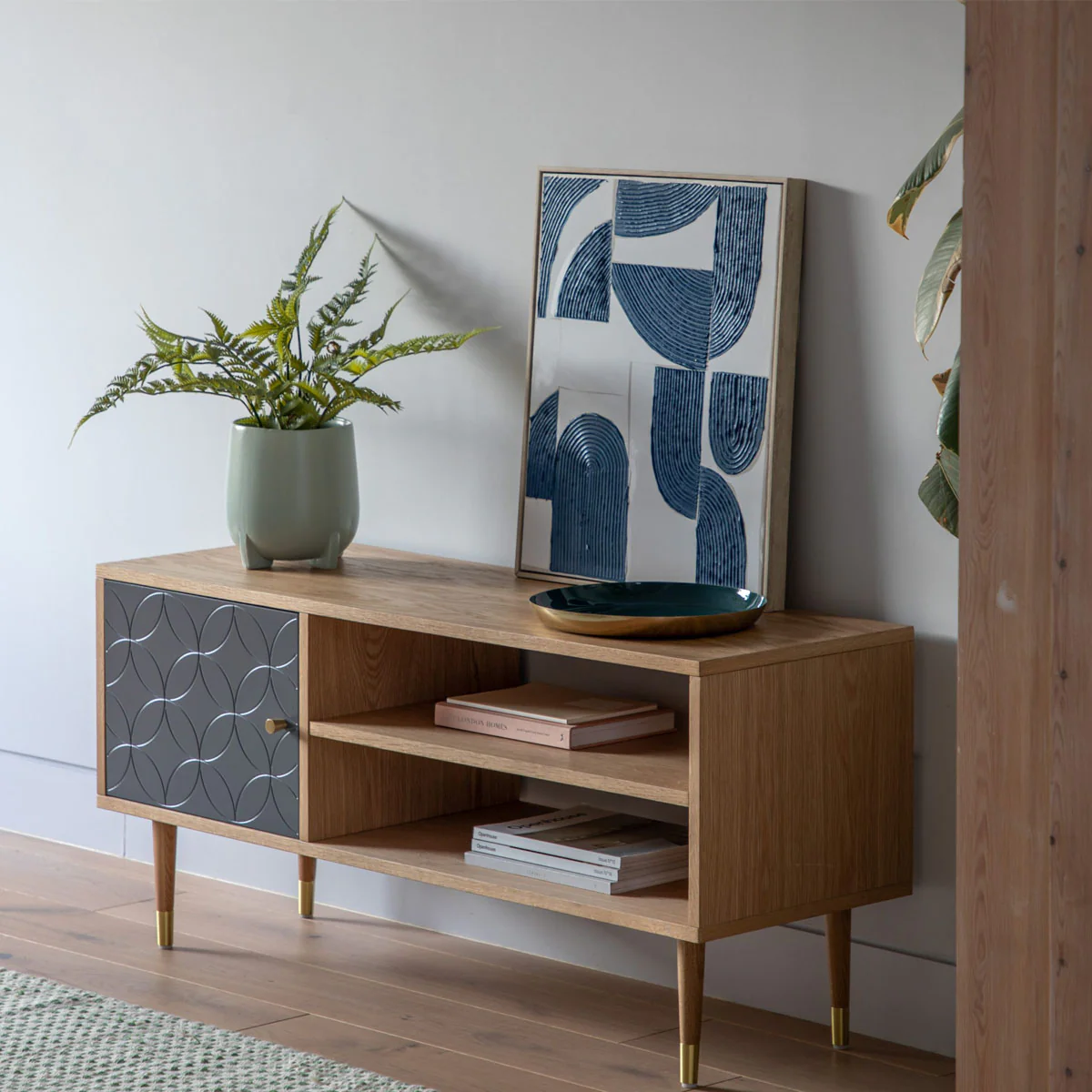 Gallery Direct Newbury Media Unit Oak Grey 1200x400x550mm - Image 6
