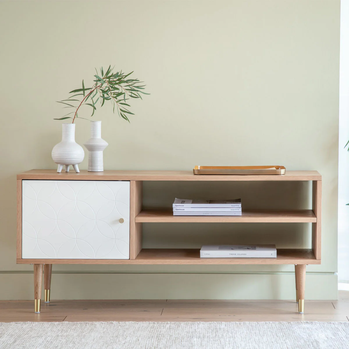 Gallery Direct Newbury Media Unit Oak White 1200x400x550mm - Image 4