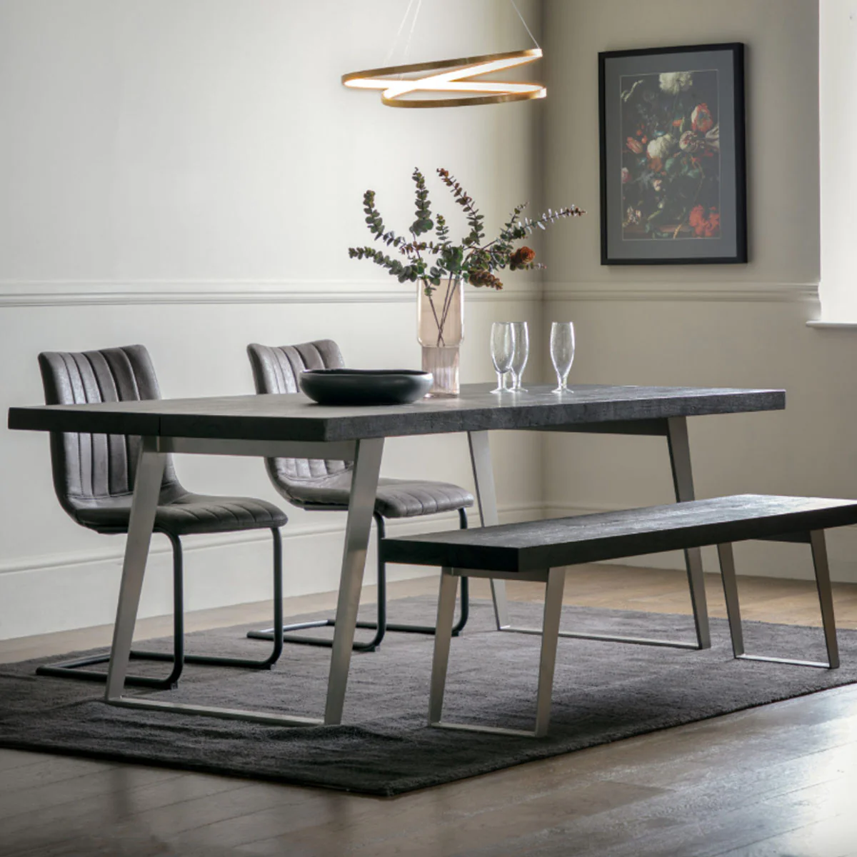 Gallery Direct Newington Dining Bench Black 1400xx400x450mm - Image 5