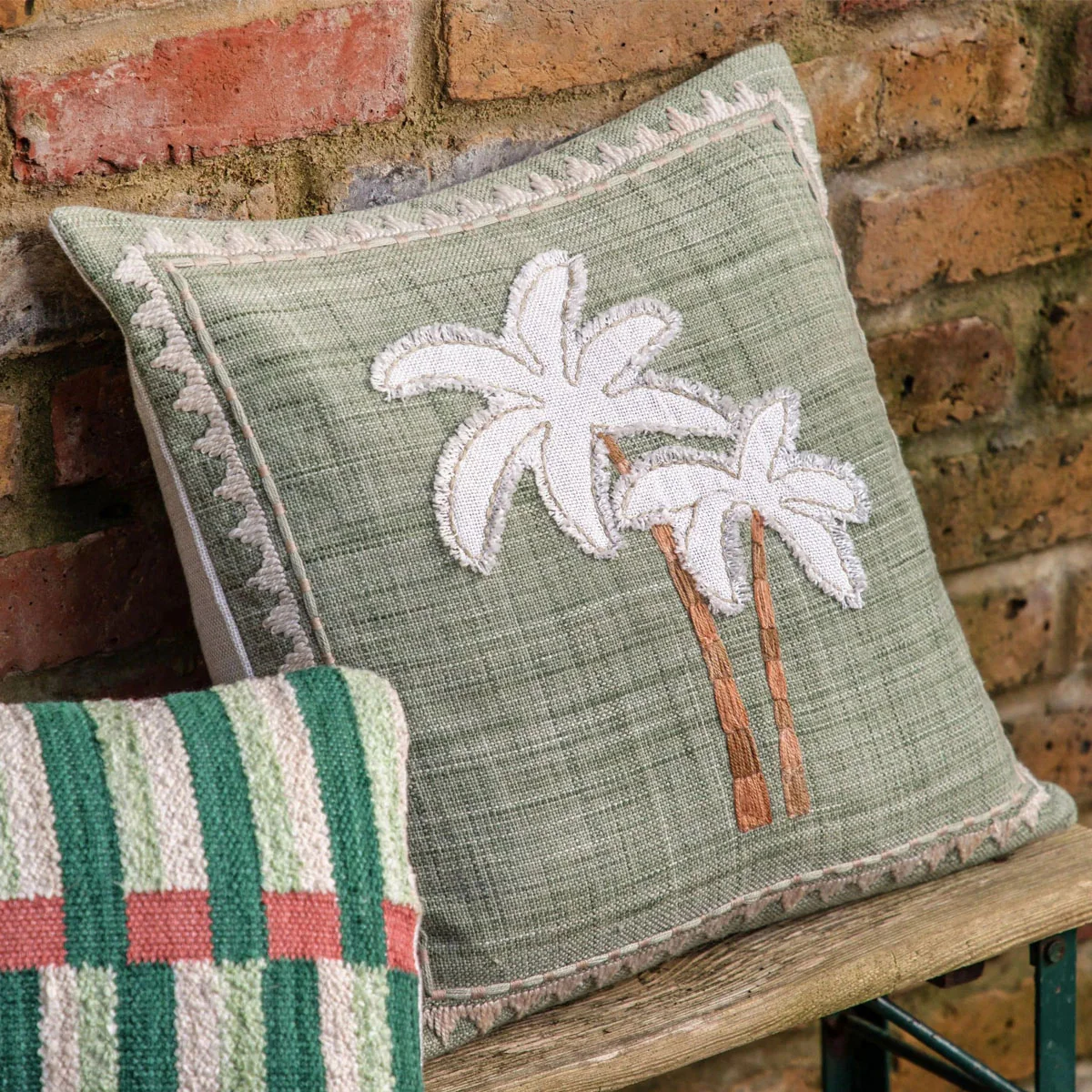 Gallery Direct Nohea Embroidered Palm Tree Cushion Sage - Image 5