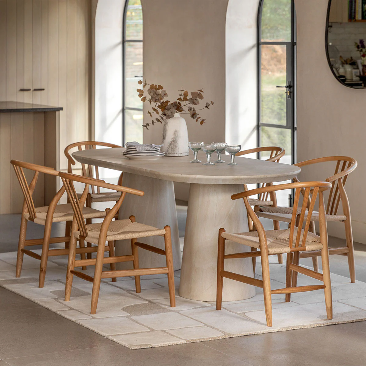 Gallery Direct Pedra Oval Dining Table Travertine 2000x900x760mm - Image 4