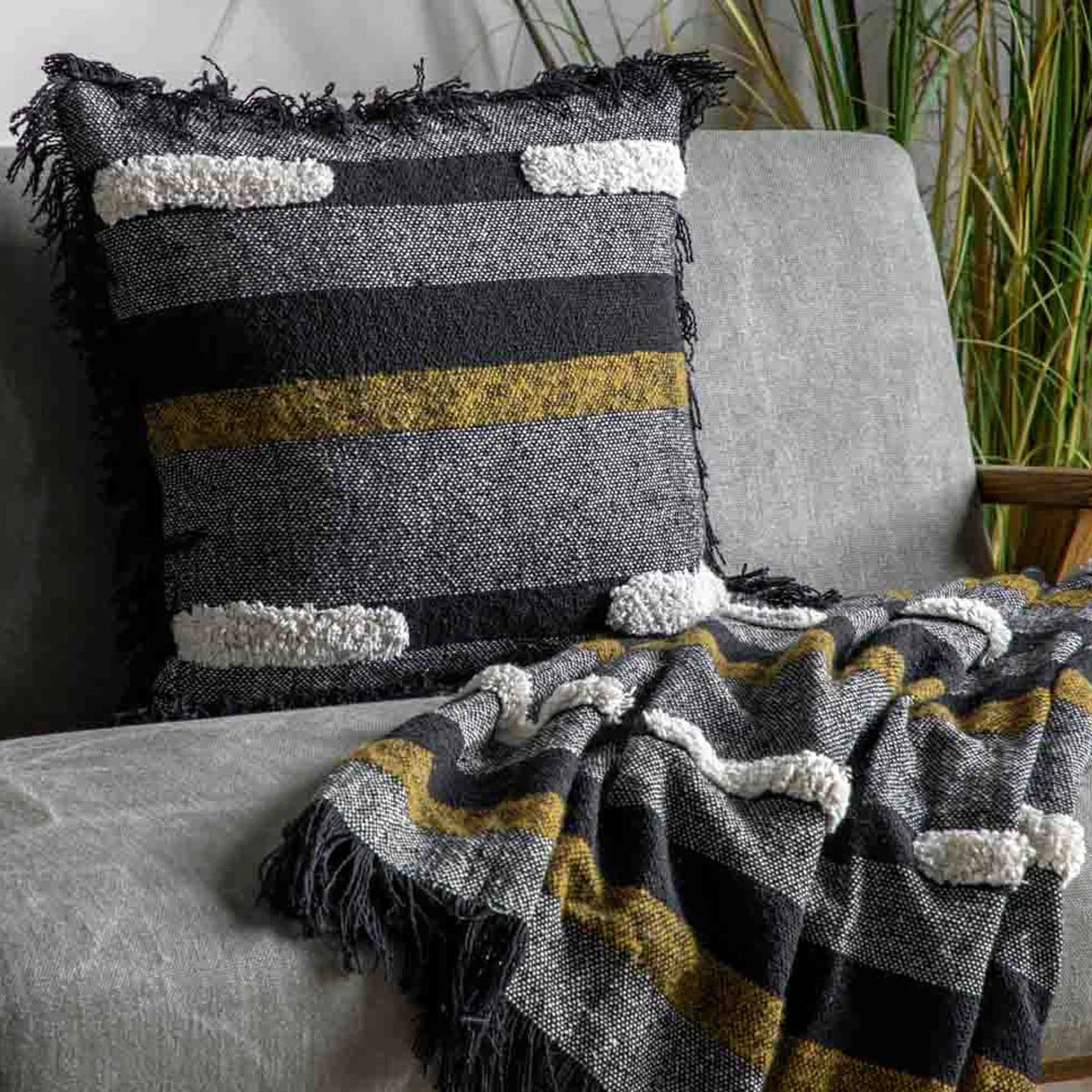 Gallery Direct Tufted Blocks Cushion with Fringe - Image 9