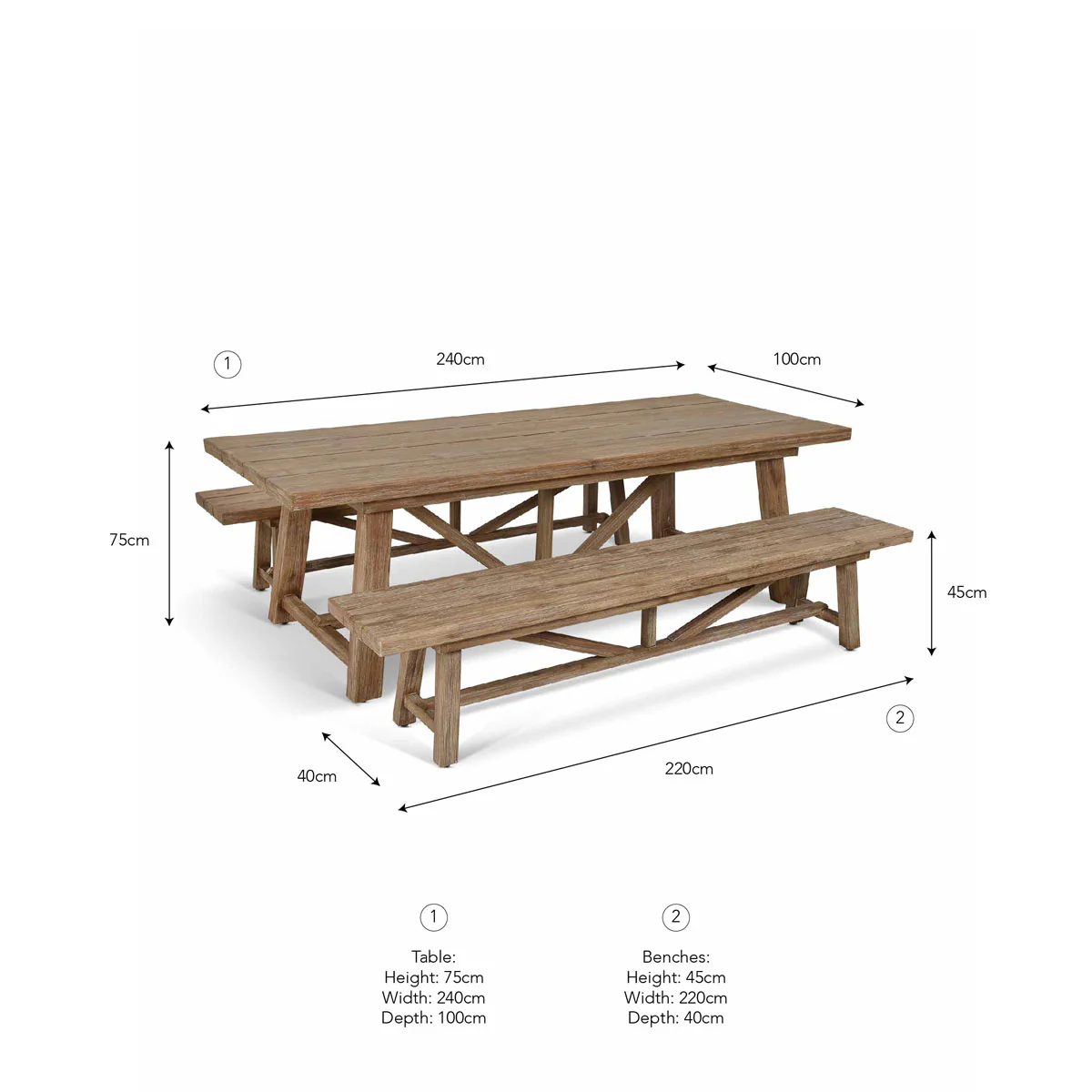 Garden Trading Chilford Solid Wood Table & Bench Set Large - Image 2