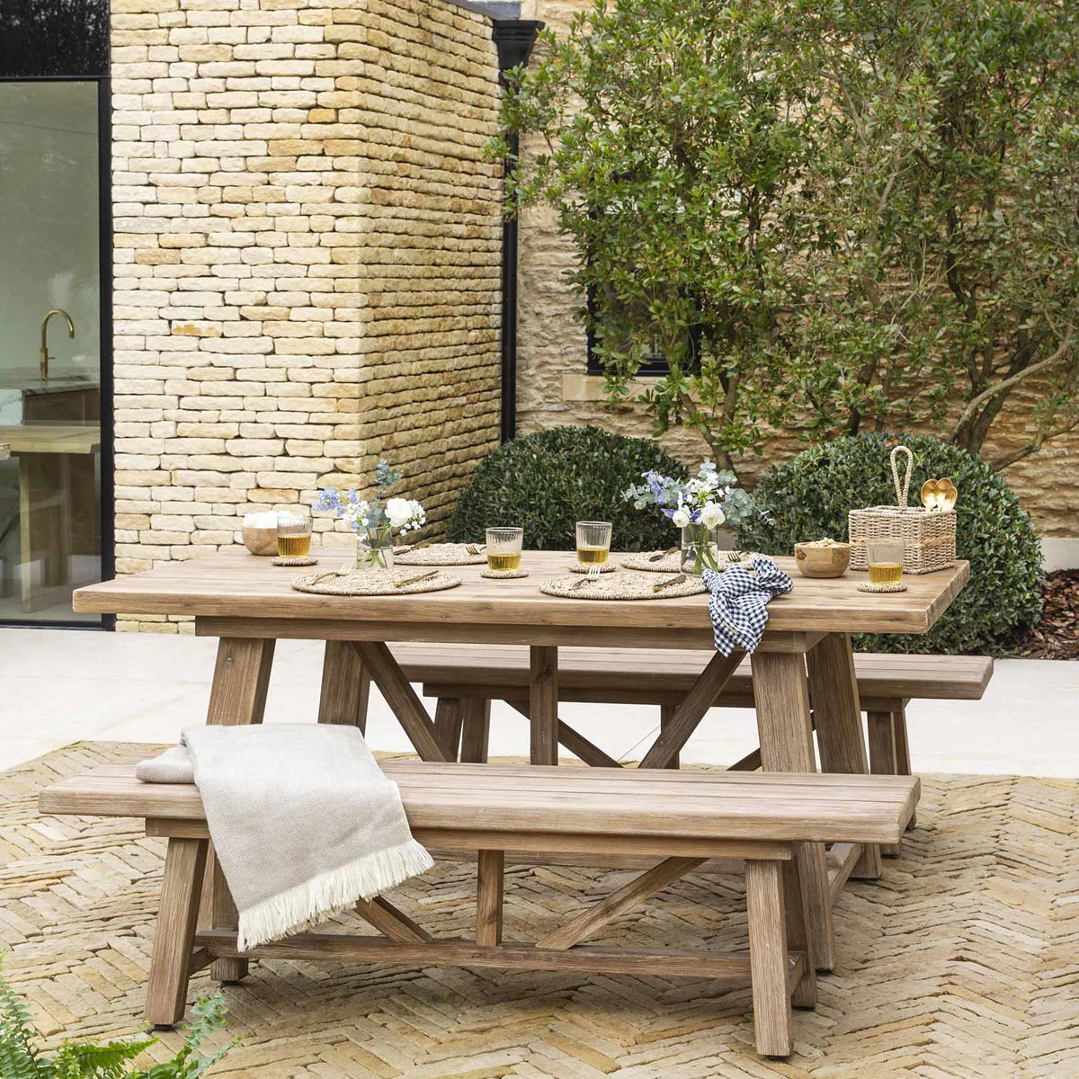 Garden Trading Chilford Solid Wood Table & Bench Set Small - Image 5