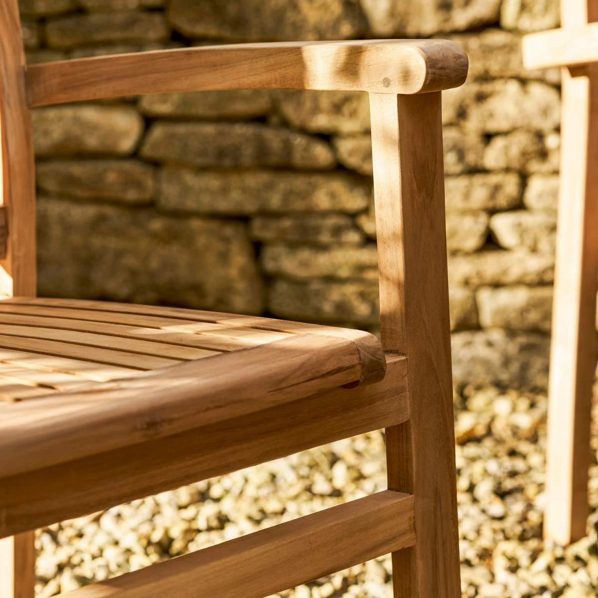 Garden Trading Churn Teak Round Table 100cm & 4 Henley Stacking Armchairs - Image 13