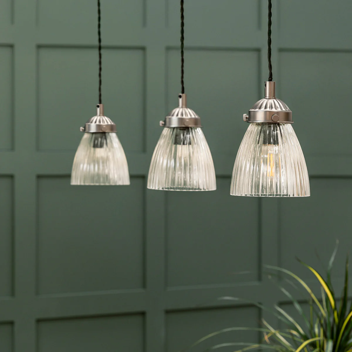 Garden Trading Fovant Glass Triple Pendant Light In Satin Nickel - Image 2