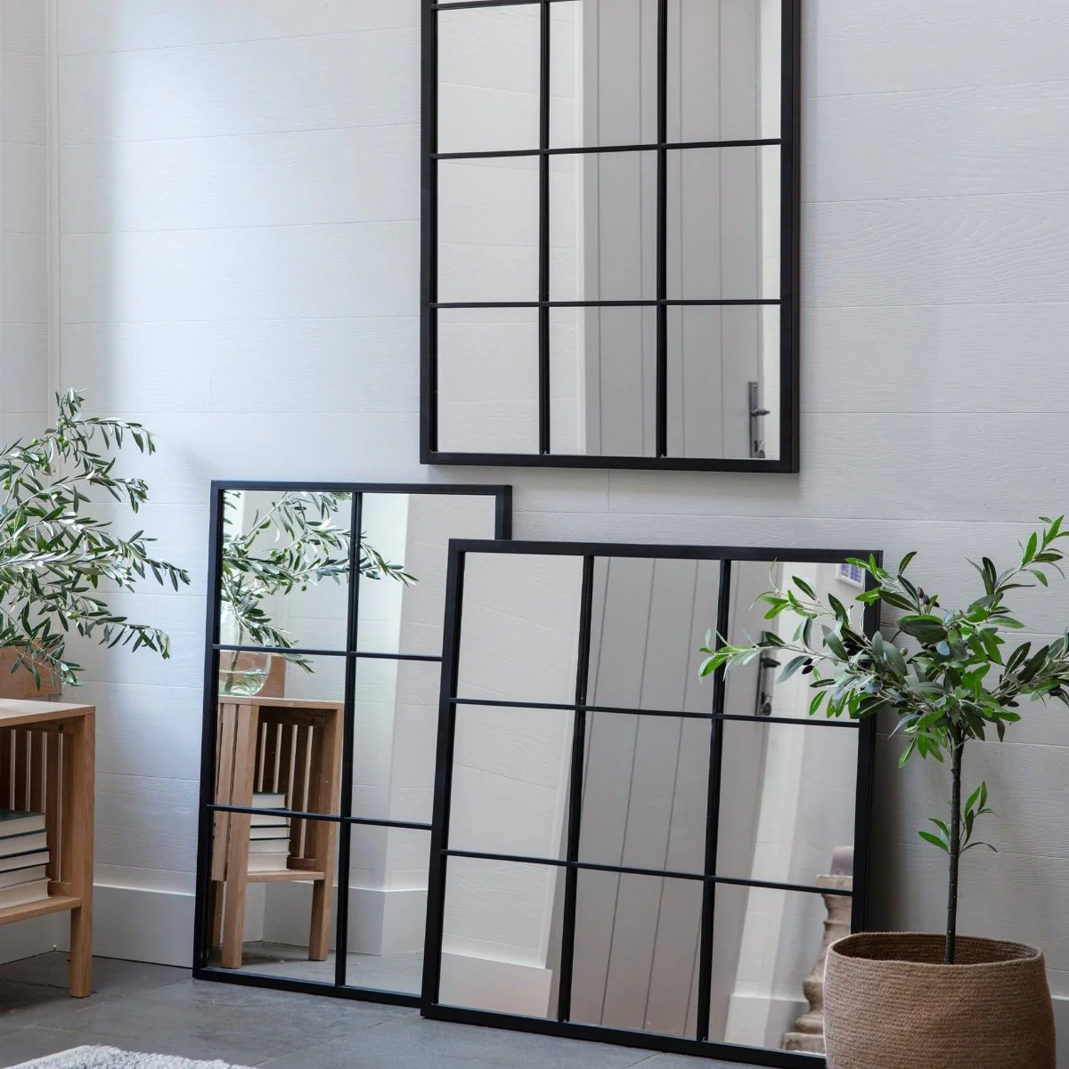 Garden Trading Fulbrook Black Rectangular Window Pane Outdoor Mirror - Image 6