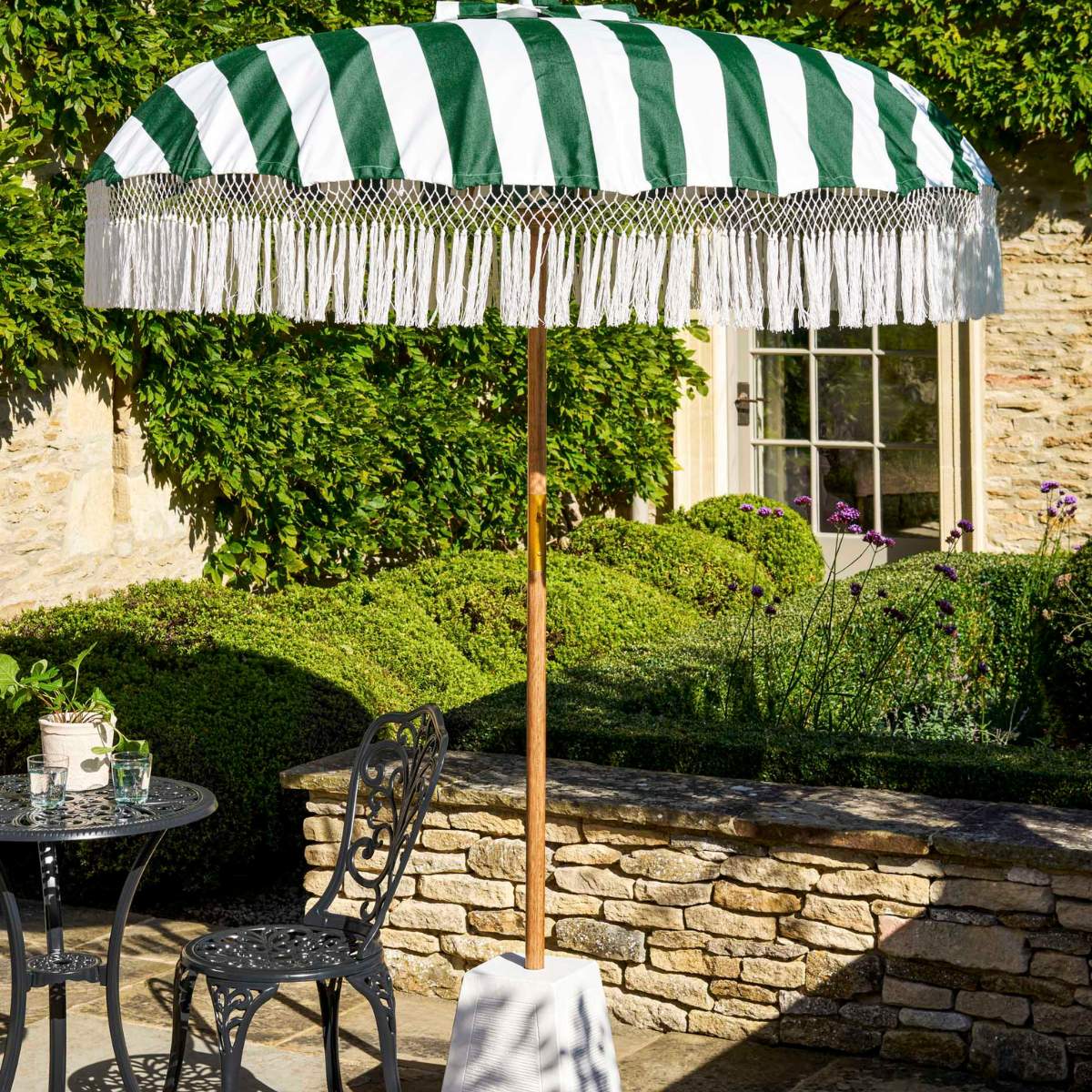 Garden Trading Summerleaze Teak Stripe Parasol Green - Image 10