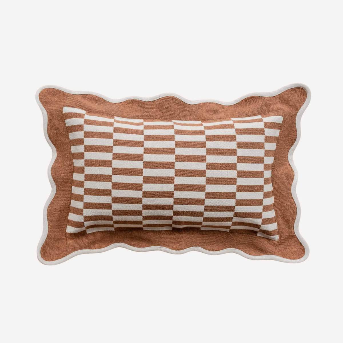 Glassette Cotton Cushion Cover in Camel Checkerboard