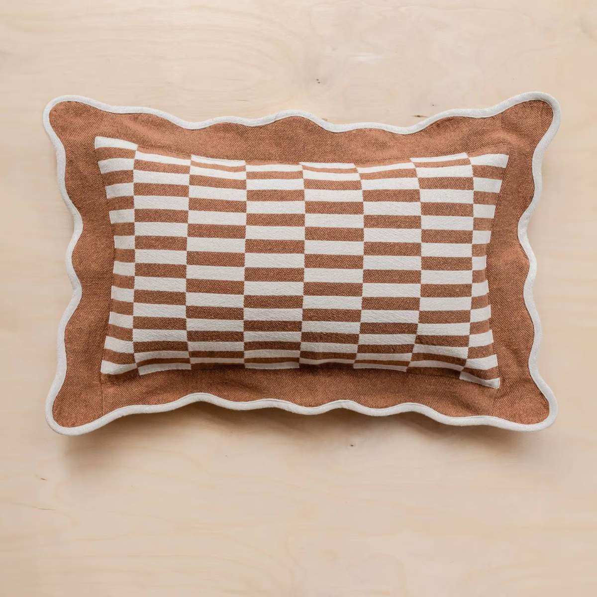 Glassette Cotton Cushion Cover in Camel Checkerboard - Image 3