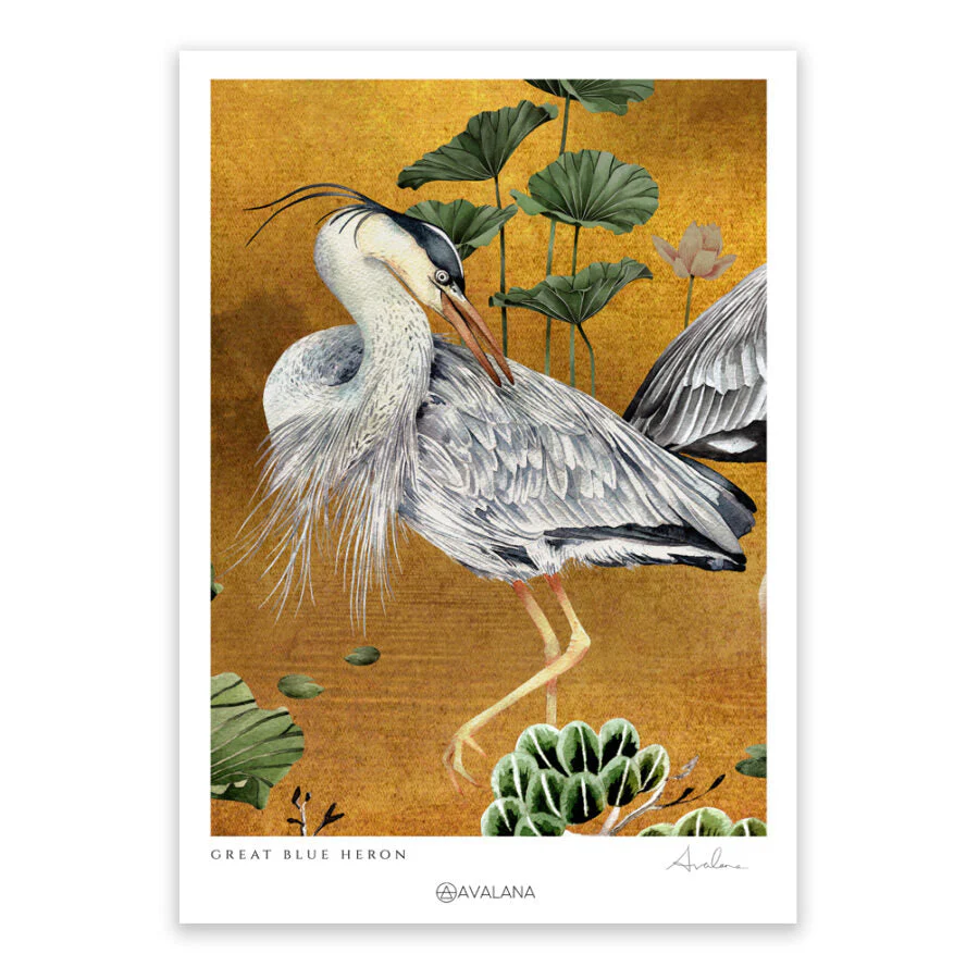 Avalana Gold Crouching Heron Art Print