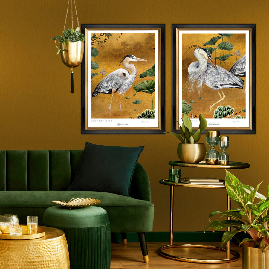 Avalana Gold Standing Heron Art Print - Image 2