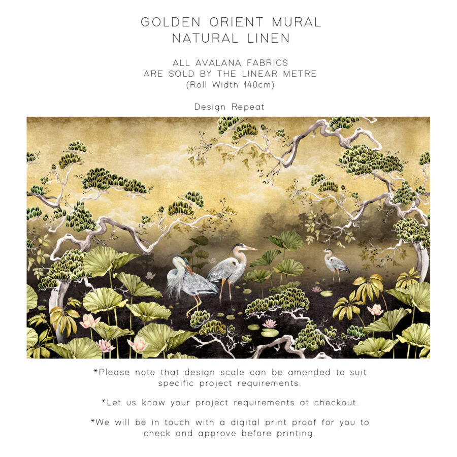 Avalana Golden Orient Natural Linen Fabric - Image 3