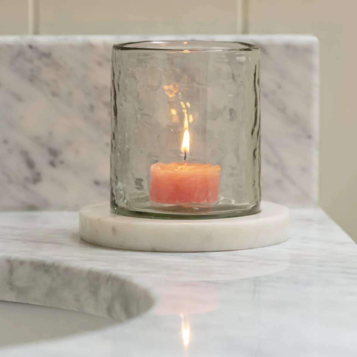 Grand Illusions Hammered Glass Tea Light with Marble Base - Image 3