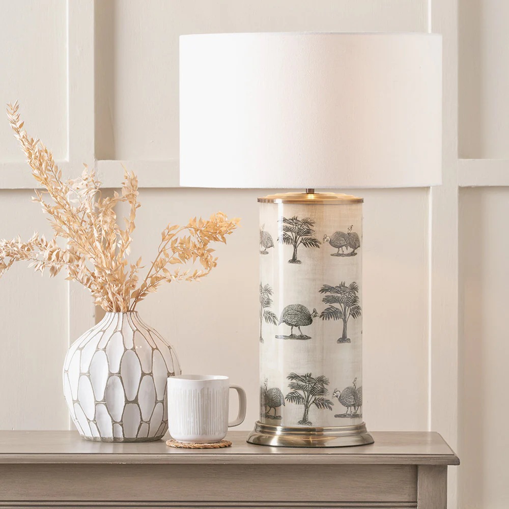 Jenny Worrall Guinea Fowl Large Cylinder Glass Table Lamp Base - Image 6