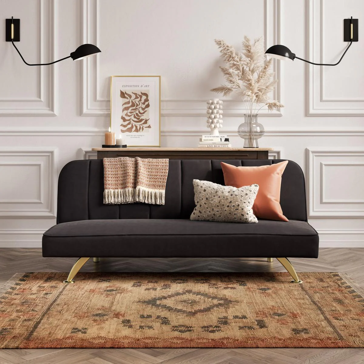 HO+ME Brunel Sofa Bed In Brushed Gold And Black Velvet - Image 5