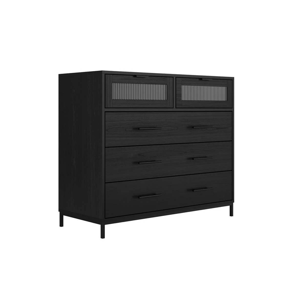 HO+ME Camden Reeded Glass Chest Of Drawers In Black