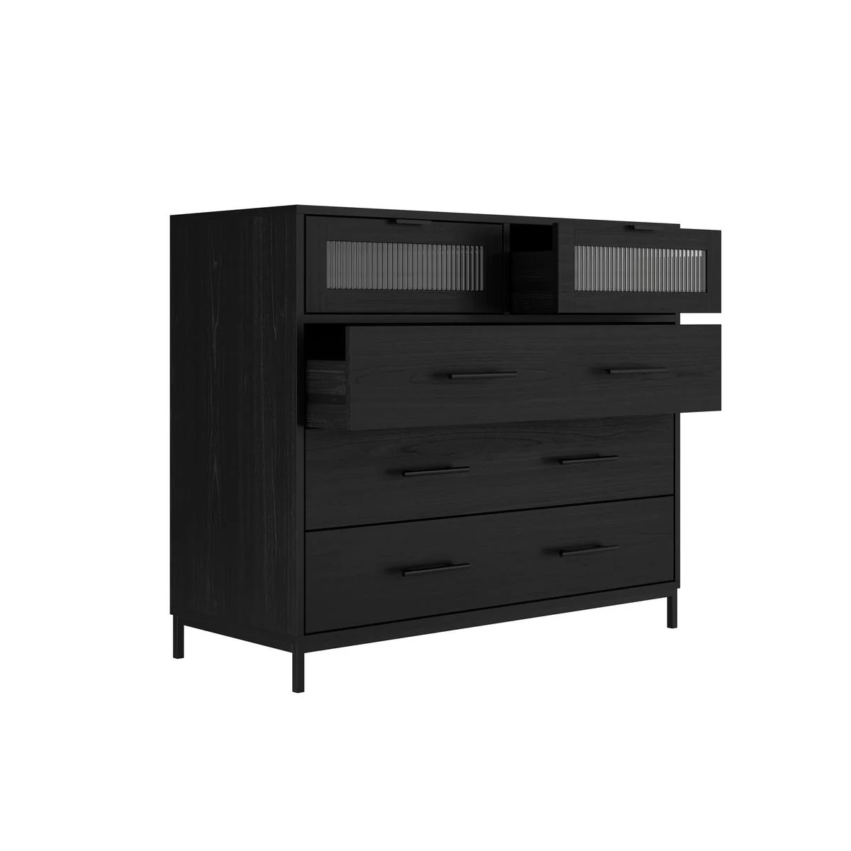 HO+ME Camden Reeded Glass Chest Of Drawers In Black - Image 3