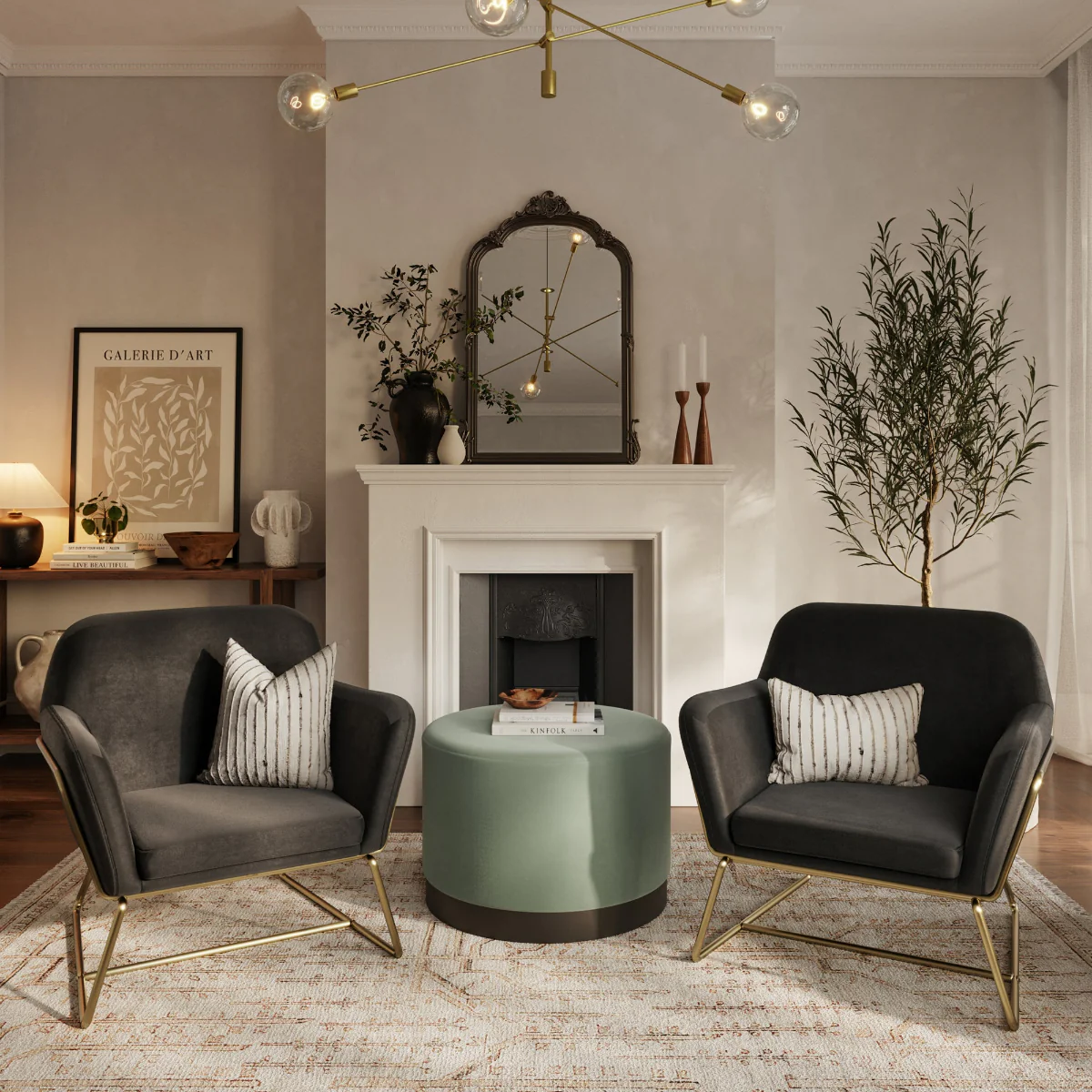 HO+ME Charles Armchair In Black Velvet And Brushed Gold - Image 5