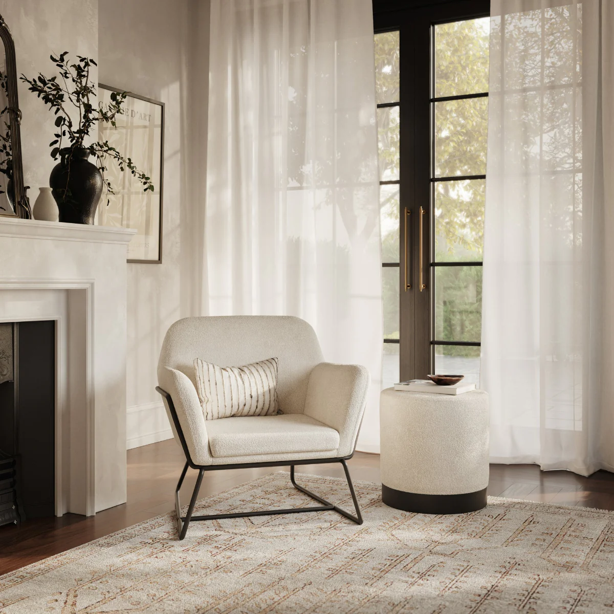 HO+ME Charles Armchair In Ivory Boucle And Matte Black - Image 5