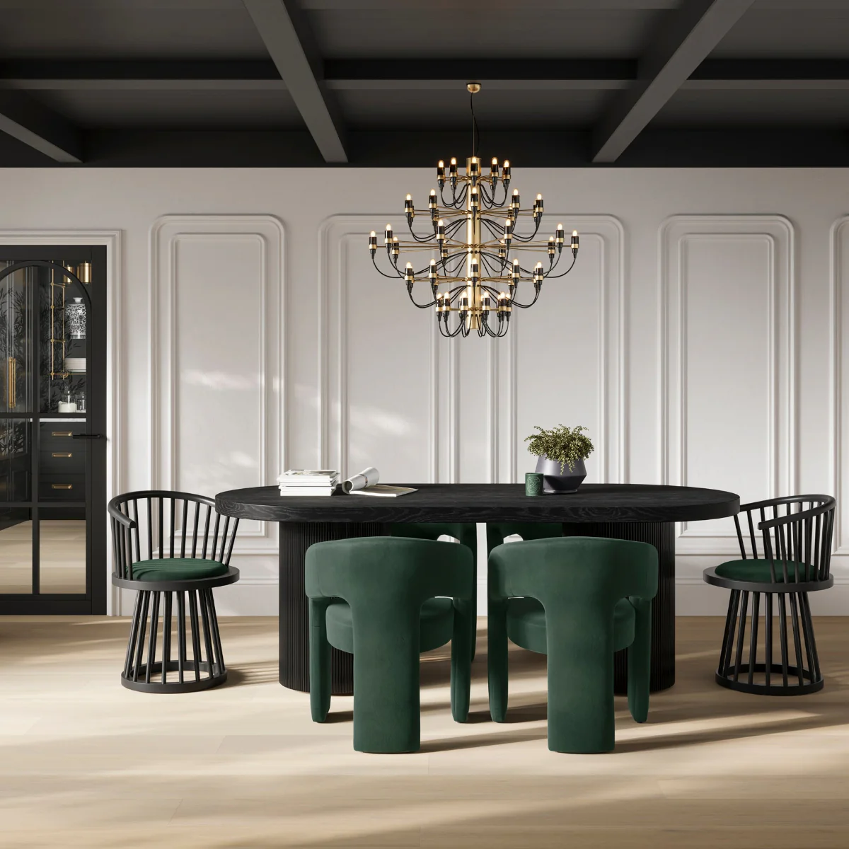 HO+ME Lina Dining Chair In Black And Forest Green - Image 5