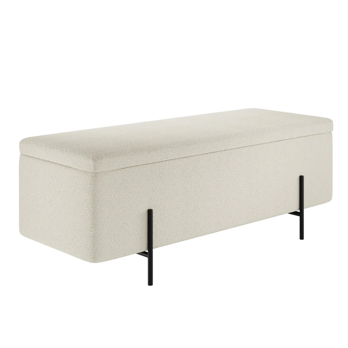 HO+ME Lola Storage Ottoman In Matte Black And Ivory Boucle
