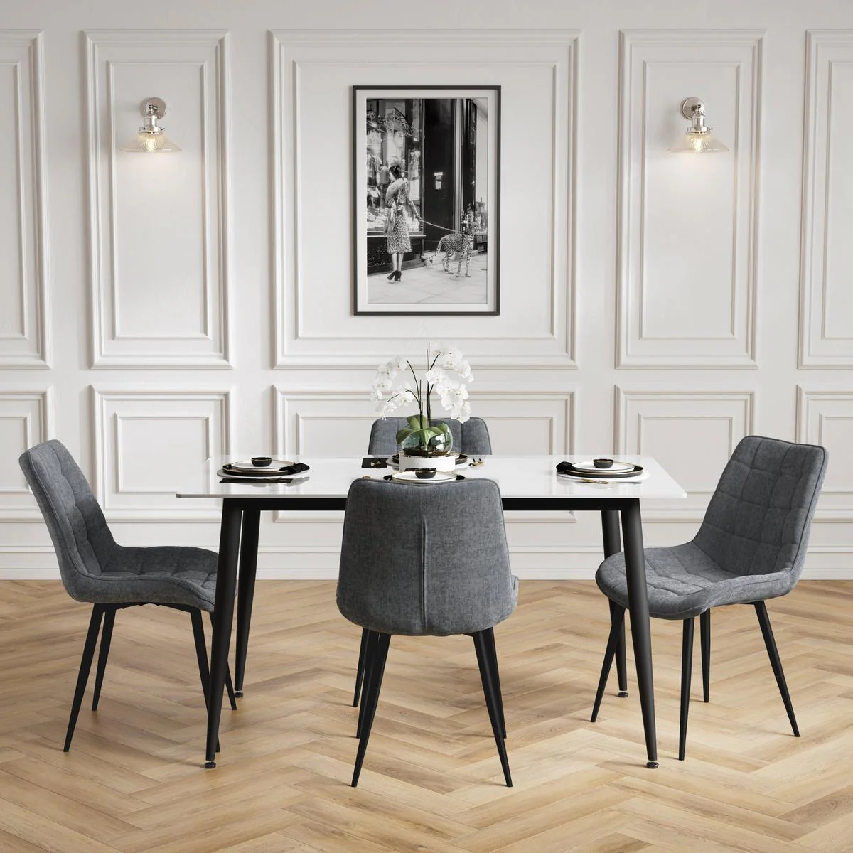 HO+ME Luna Marbled Dining Table And Chairs Set In Black - Image 9