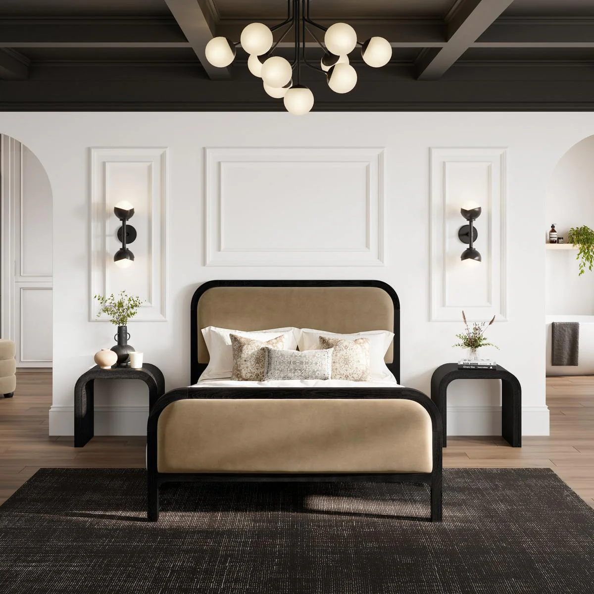 HO+ME Mila King Size Bed In Black and Mole Velvet - Image 4