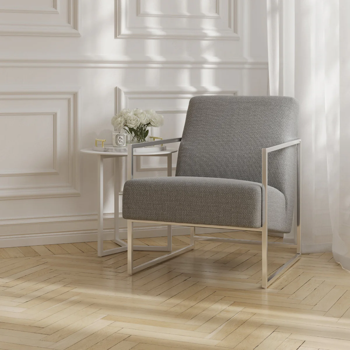 HO+ME Ritz Occasional Chair In Silver And Grey Tweed - Image 7