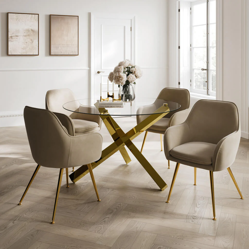 HO+ME Tara Dining Set of Two Dining Chairs in Fawn Velvet - Image 5