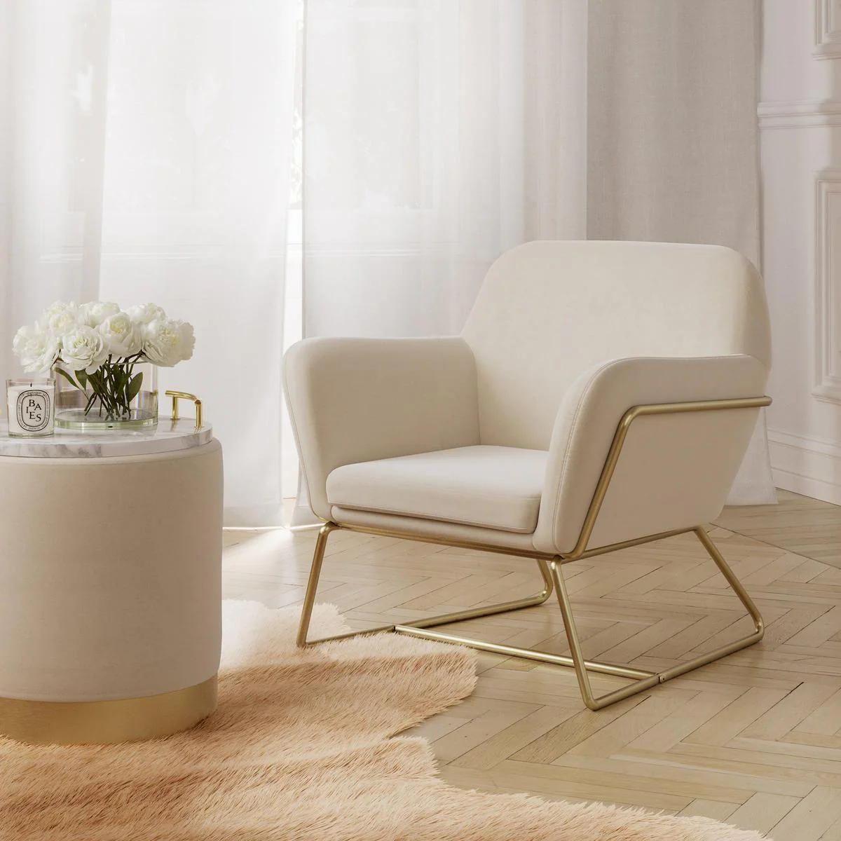HO+ME Tobias Armchair In Cream Velvet And Brushed Gold - Image 5