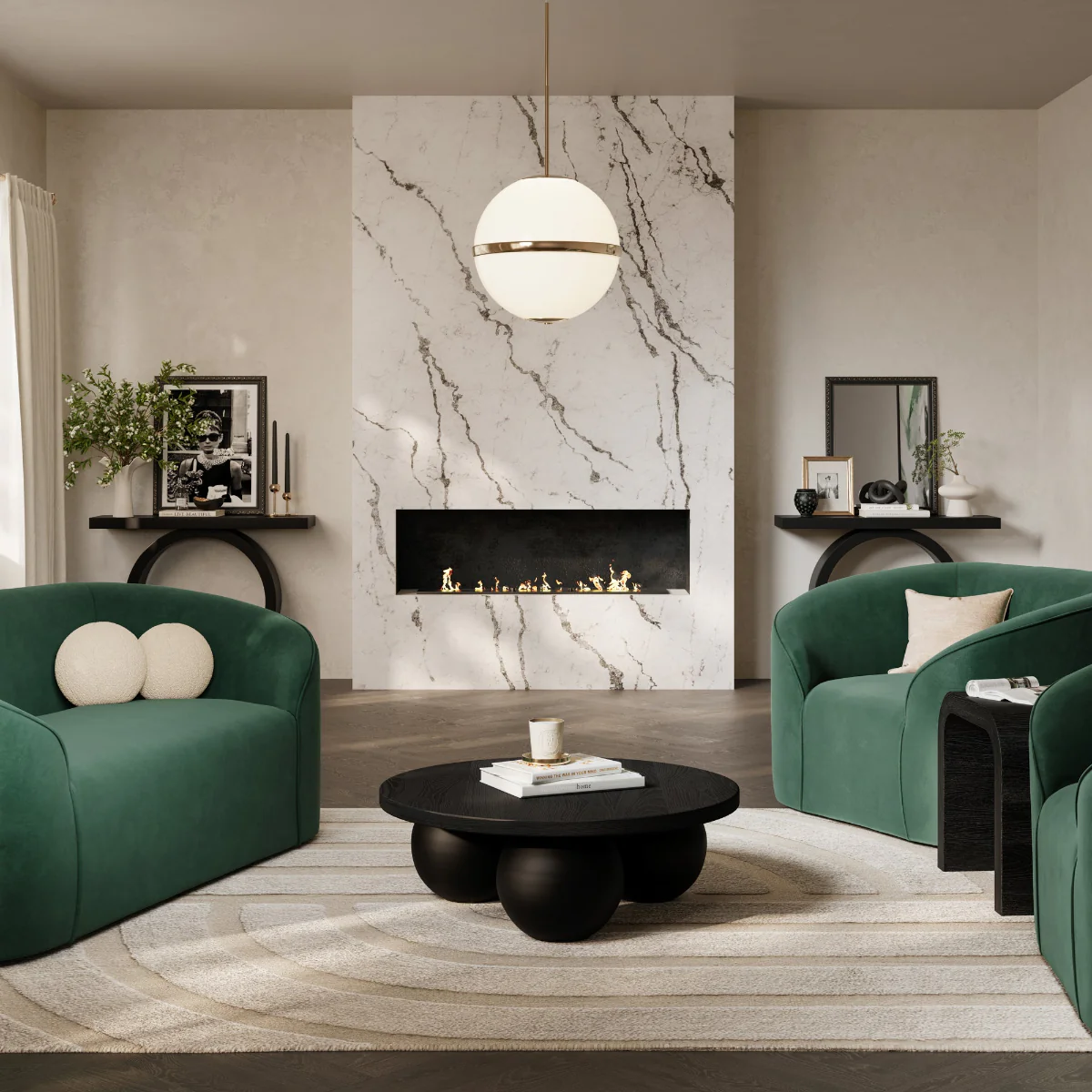 HO+ME Zuma Green Velvet Curved Sofa - Image 5