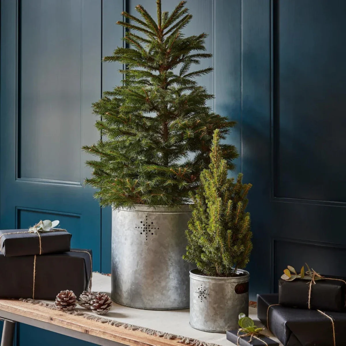 Ivyline Indoor Christmas Tree Bucket with Star in Galvanised Steel - Image 2