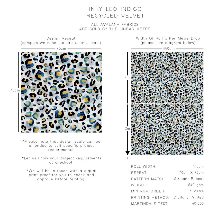 Avalana Inky Leopard Indigo Recycled Velvet Fabric - Image 2