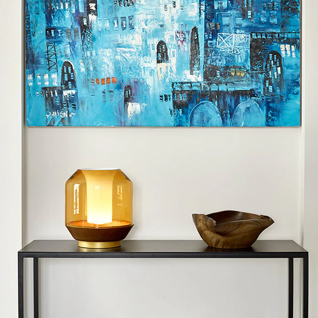 Innermost Lateralis Table Light Opal + Amber Glass, Anodised Gold - Image 3