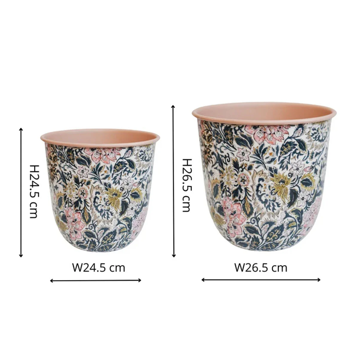 Ivyline Maisie Vintage Pattern Blush Metal Planter Set of 2 - Image 4
