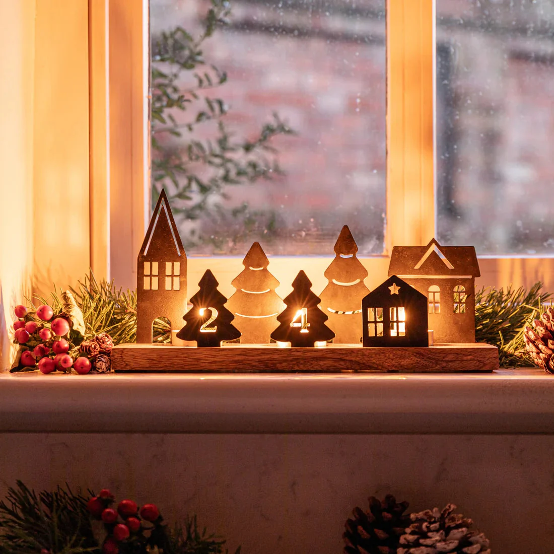 Ivyline Wooden Advent Tealight Holder with Metal Accessories - Image 3