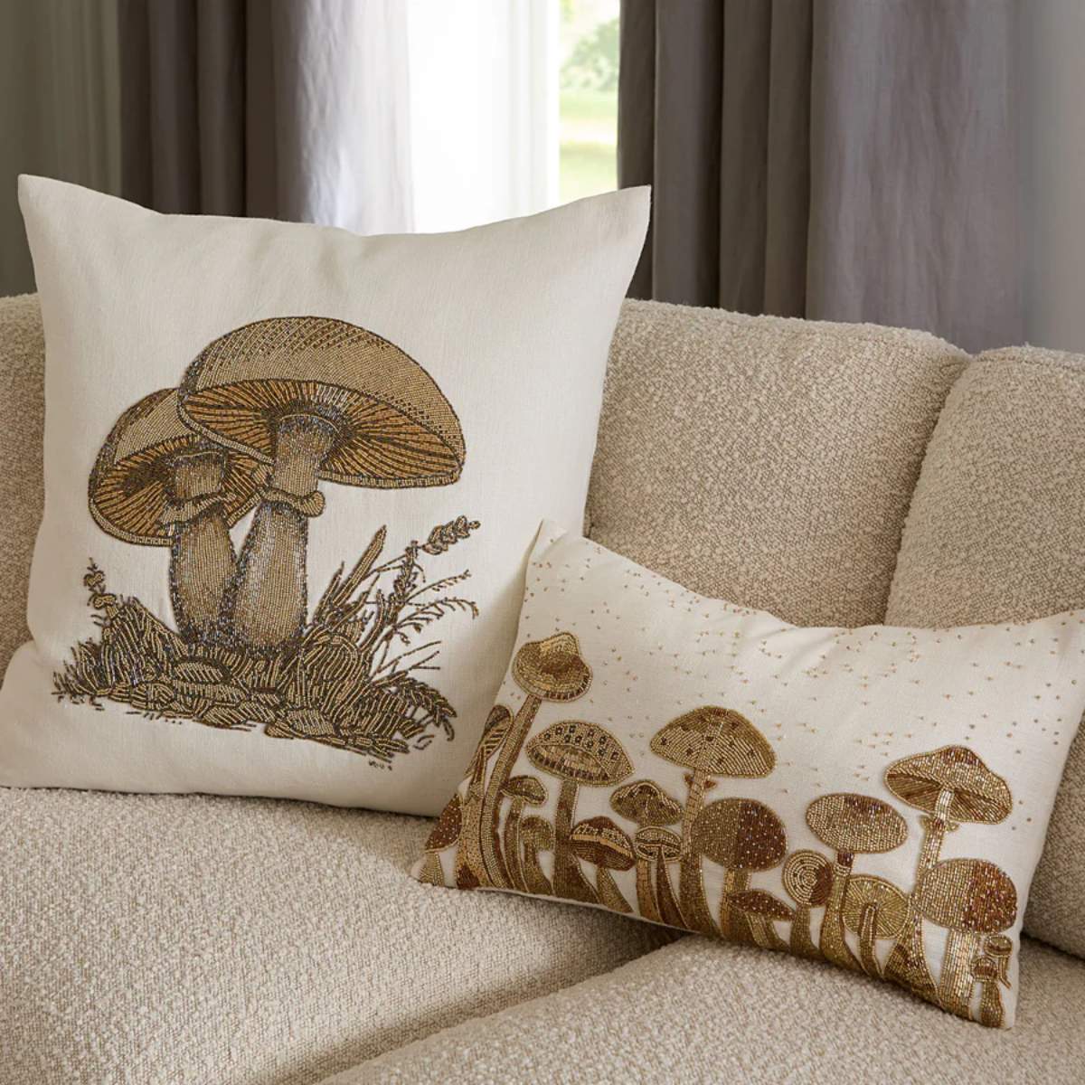 Jonathan Adler Botanist Large Mushrooms Beaded Cushion - Image 5