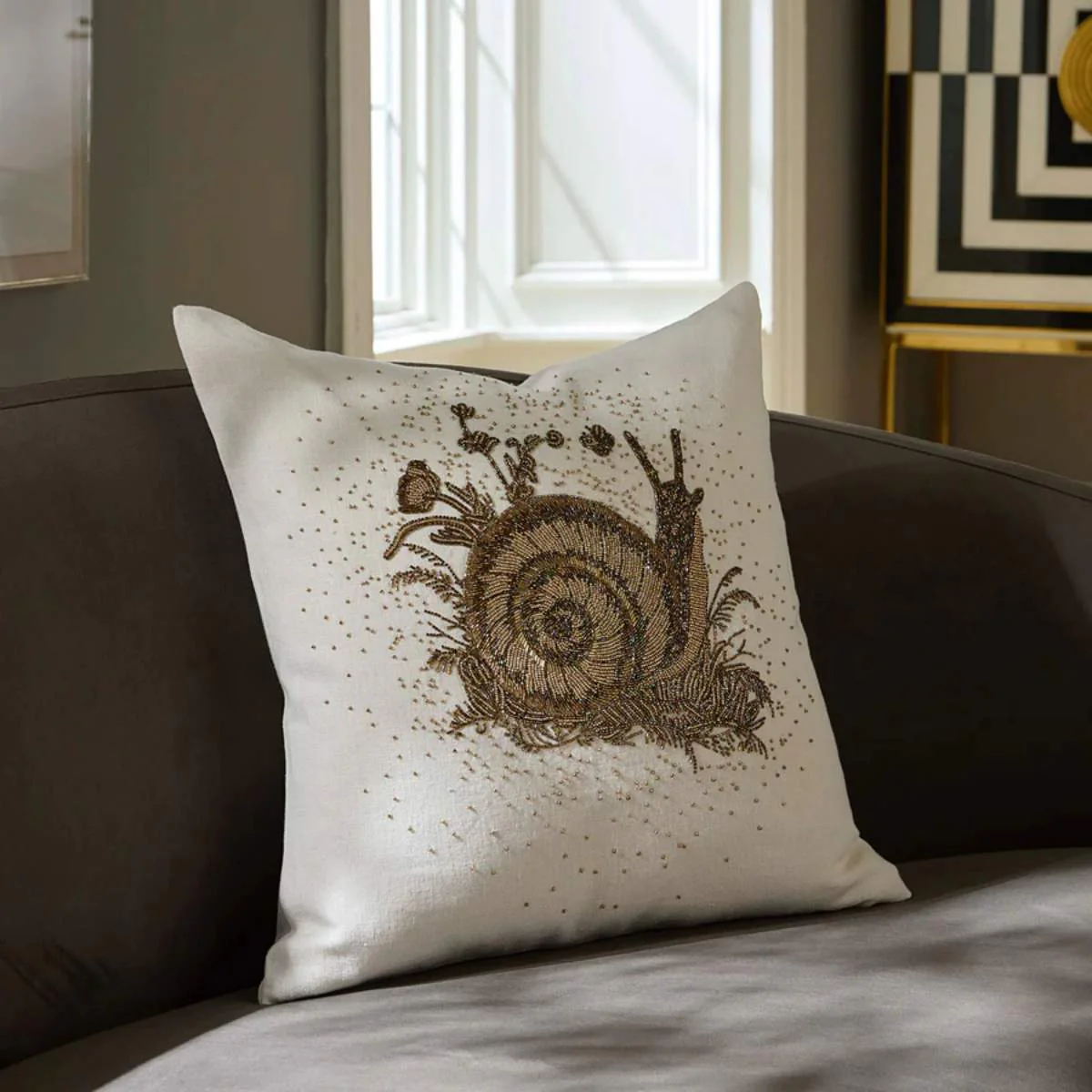Jonathan Adler Botanist Snail Beaded Cushion - Image 4