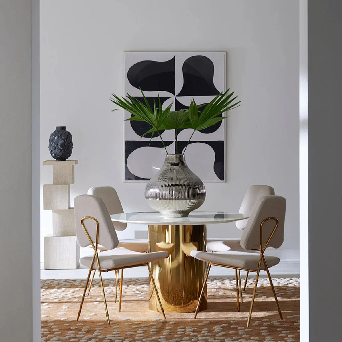 Jonathan Adler Alphaville Dining Table - 44" - Brass/White Marble - Image 6