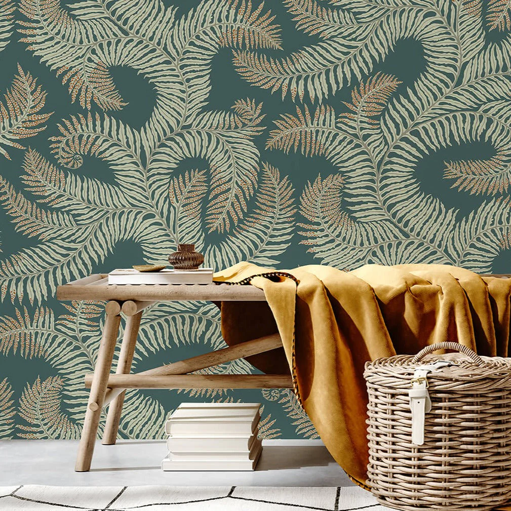 Josephine Munsey Bombe's Fernery Wallpaper - Teal and Orange Highlights - Image 2