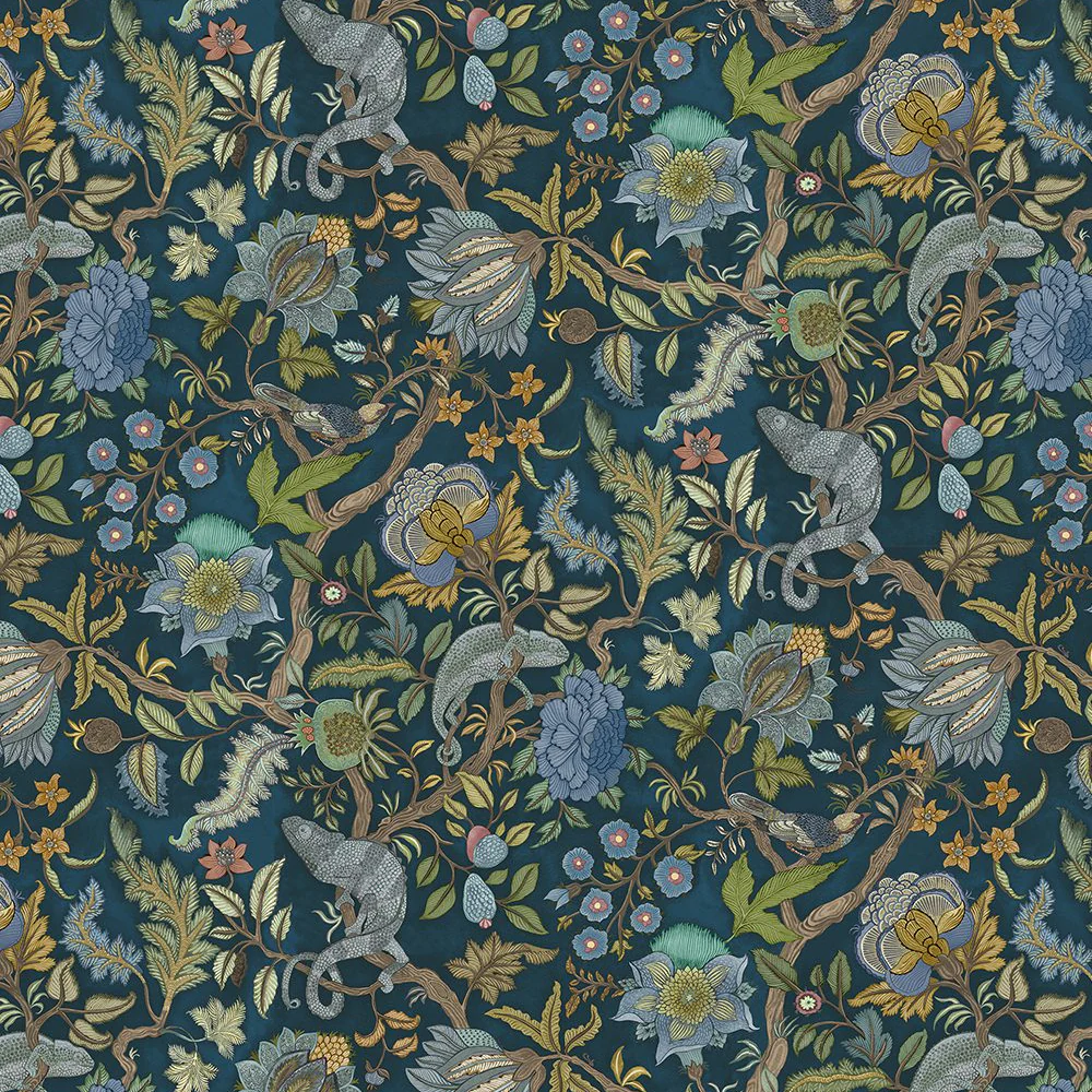 Josephine Munsey Chameleon Trail Wallpaper - Bright Blues and Green