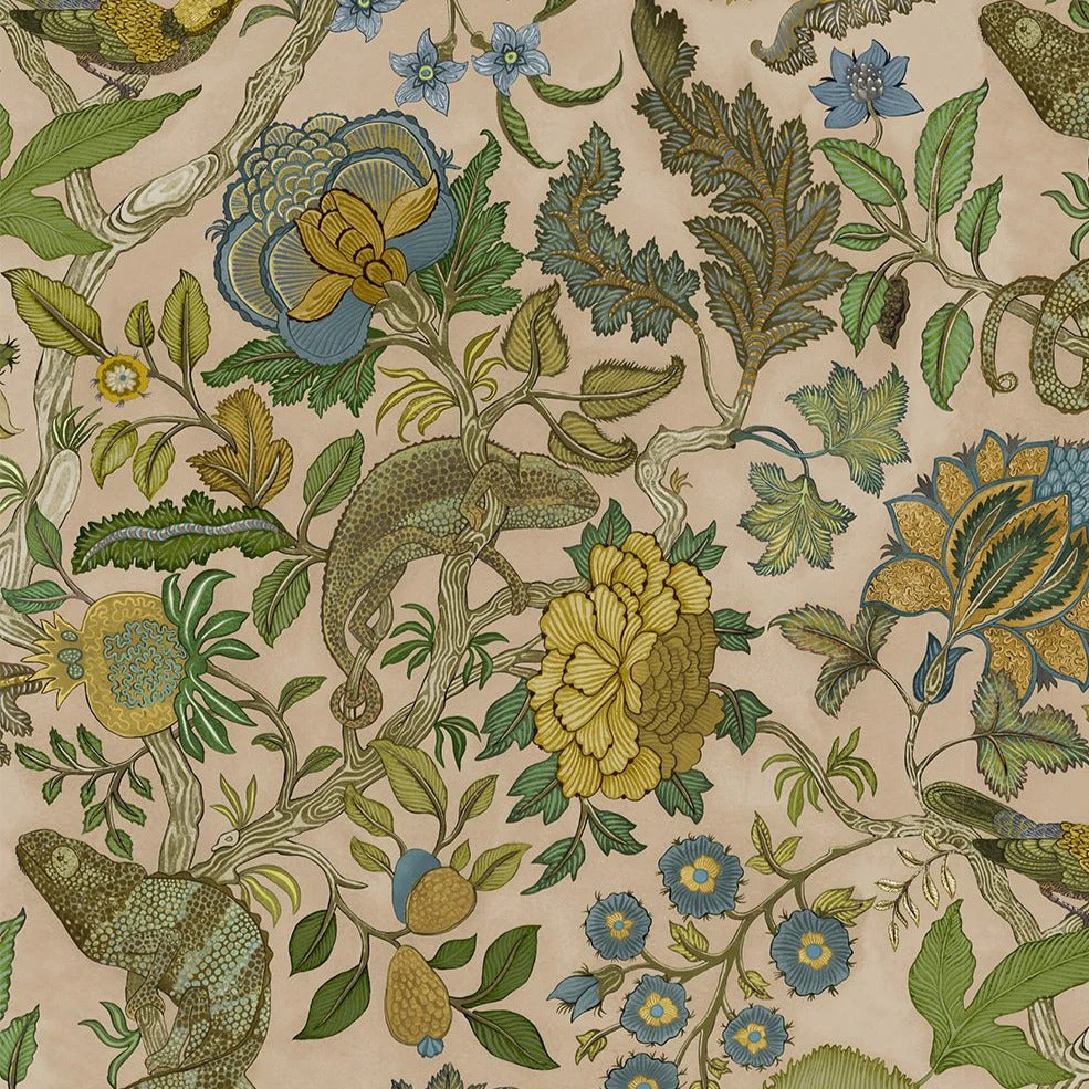 Josephine Munsey Chameleon Trail Wallpaper - Plaster Pink, Ochre and Blue