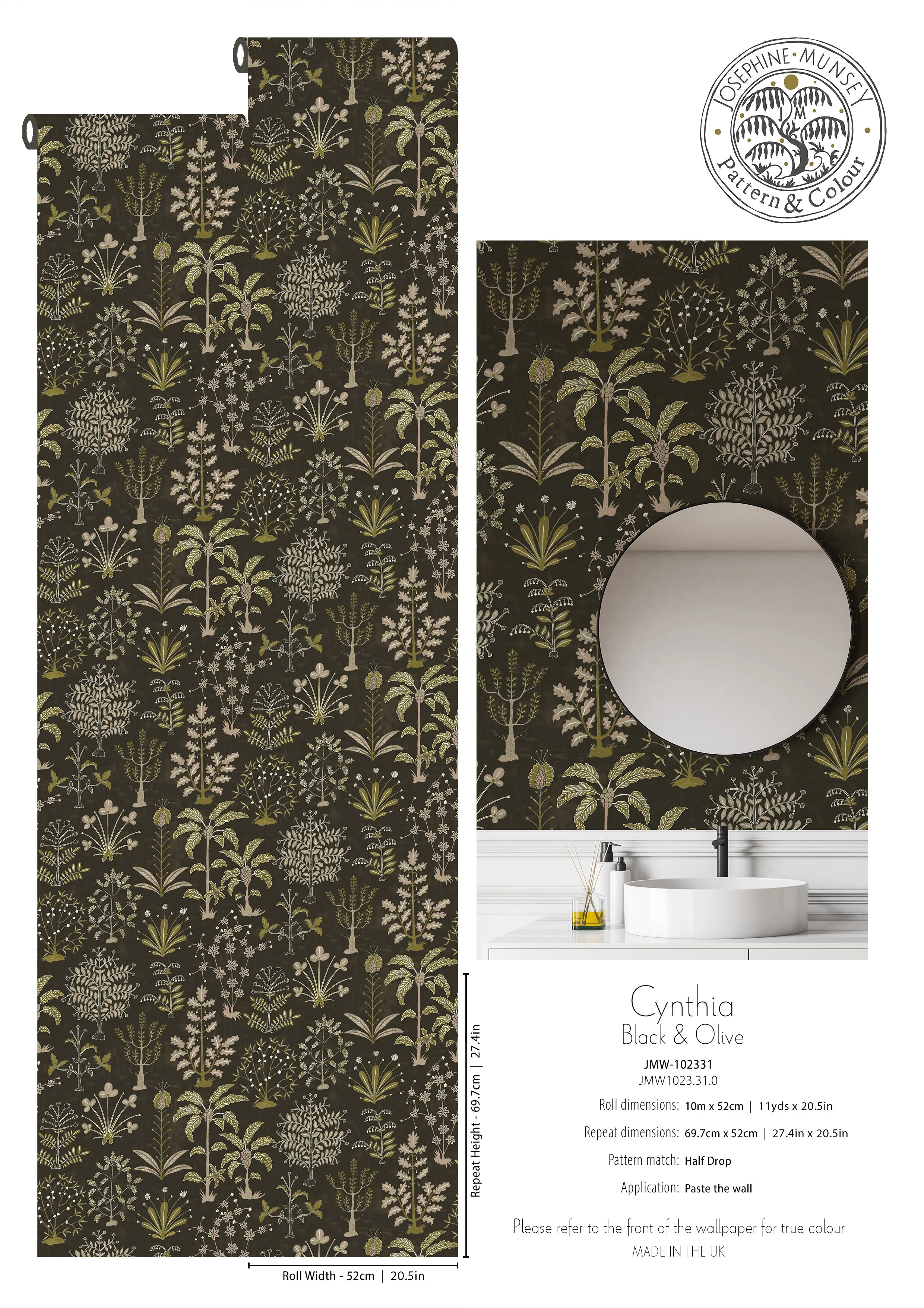 Josephine Munsey Cynthia Wallpaper - Black and Olive - Image 3