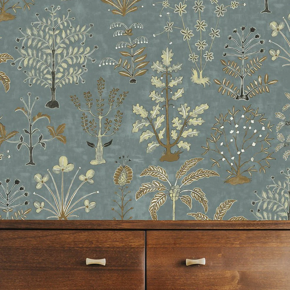 Josephine Munsey Cynthia Wallpaper - Mid Blue and Olive - Image 2